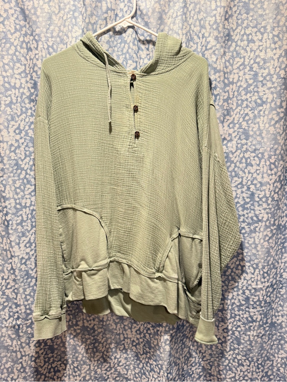 easel Sage Waffle-Knit Hooded Henley Pullover